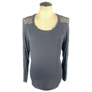 LOFT Gray Long Sleeved Blouse with Sleeve Crochet Size M